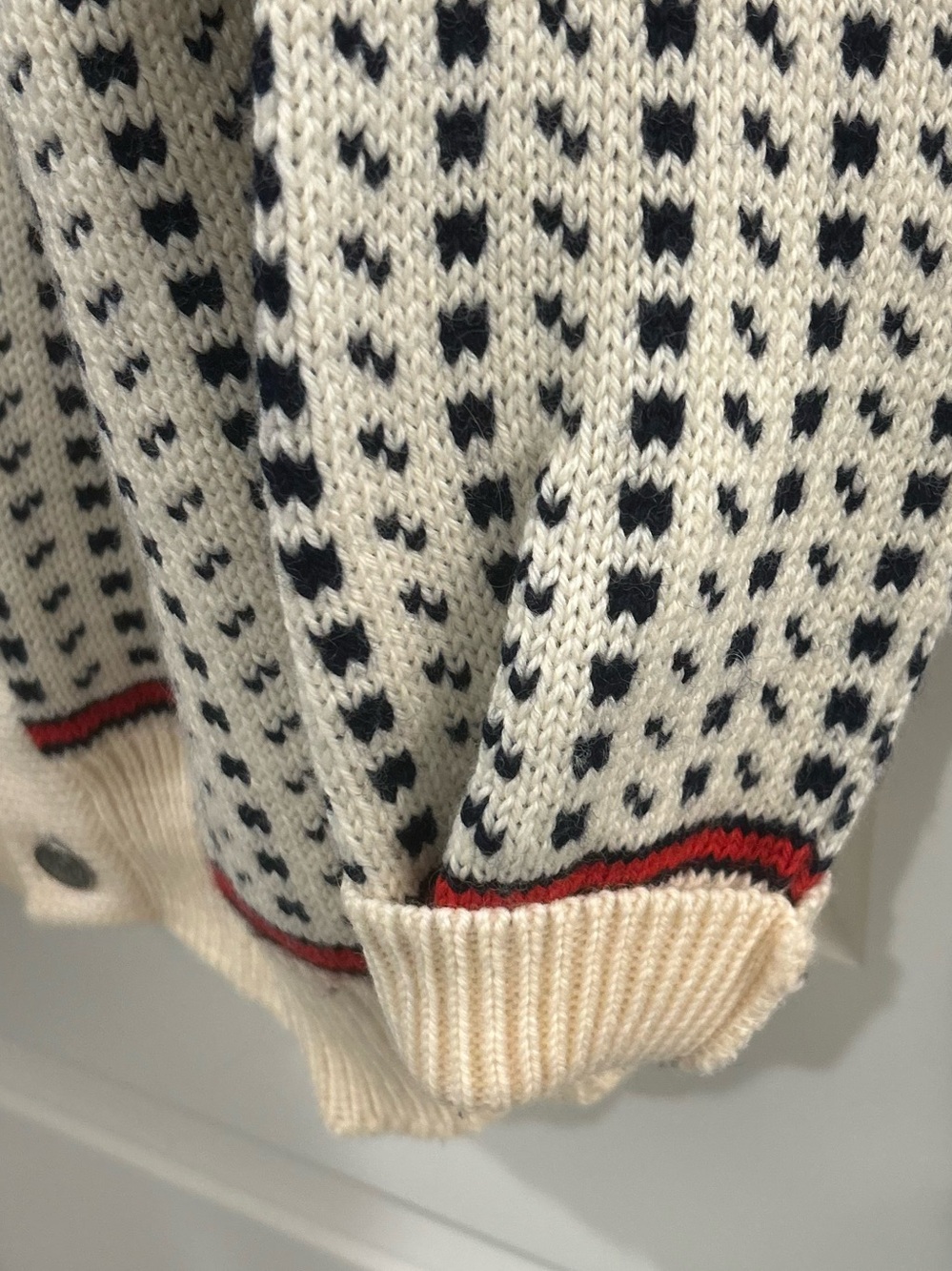 L.L. Bean Ivory Knit Cardigan with Navy Bear Motif and Red Accents - Picture 4 of 8